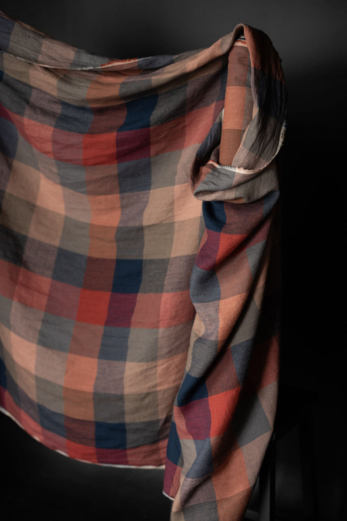 Painterly Rouge Linen Check Fabric by Merchant & Mills