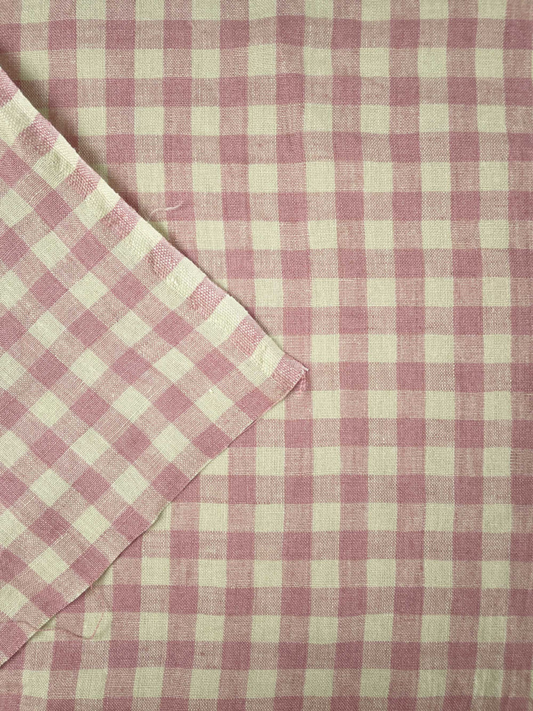 Nougat Laundered Linen Gingham Fabric in Pink & Cream-Fabric-Frankie Rose Fabrics