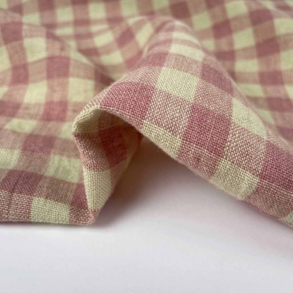 Nougat Laundered Linen Gingham Fabric in Pink & Cream-Fabric-Frankie Rose Fabrics