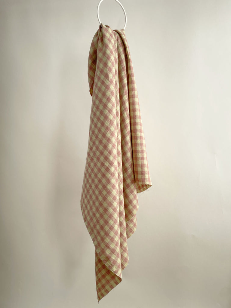 Nougat Laundered Linen Gingham Fabric in Pink & Cream-Fabric-Frankie Rose Fabrics