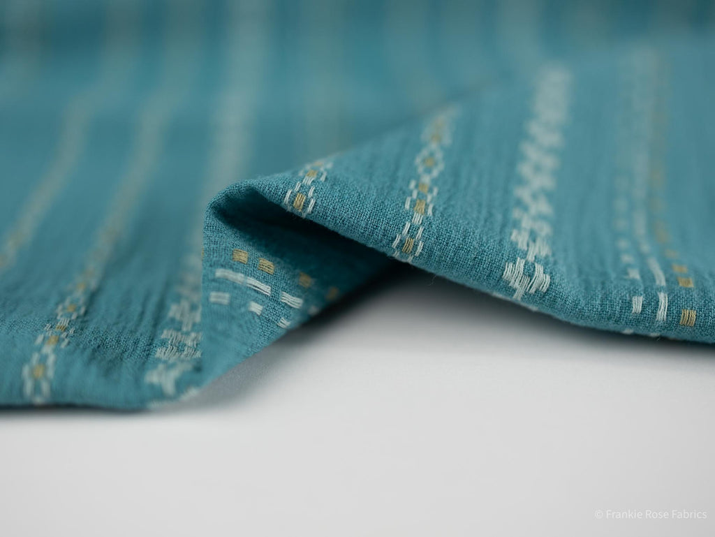 Athena Yarn Dyed Gauze in Teal-Fabric-Frankie Rose Fabrics
