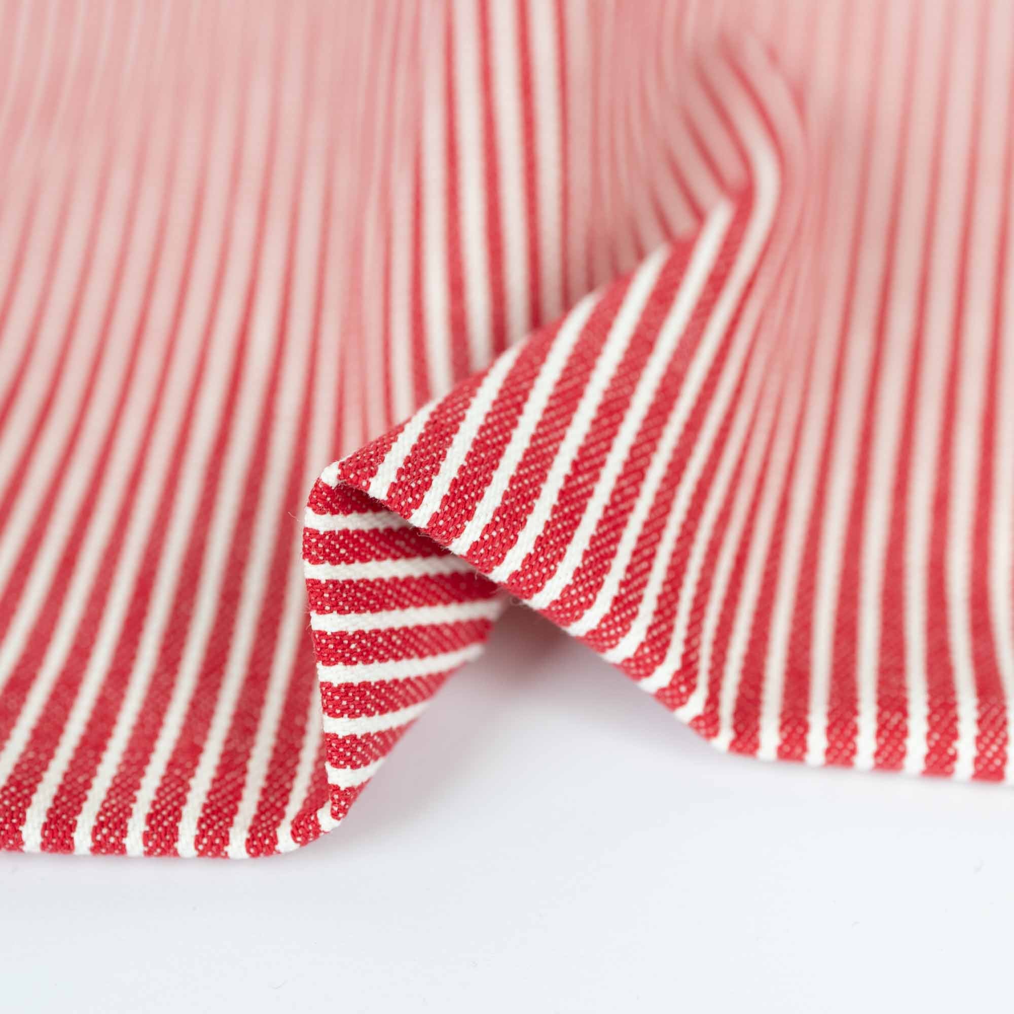 Red Railroad Striped Denim Fabric by the Yard for Jeans, Jackets