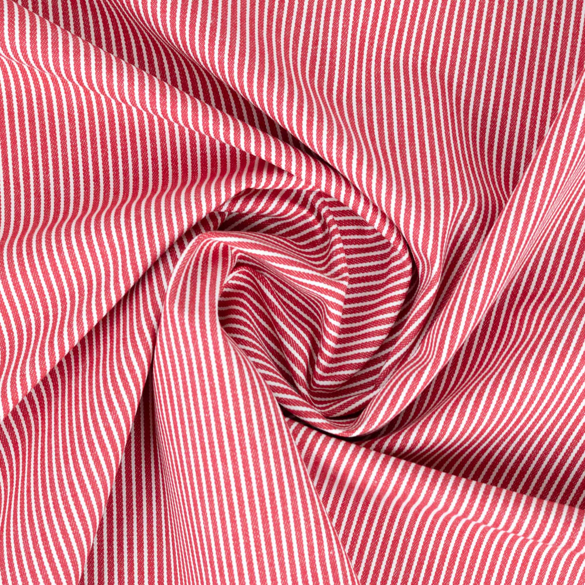 Red Railroad Striped Denim Fabric by the Yard for Jeans, Jackets