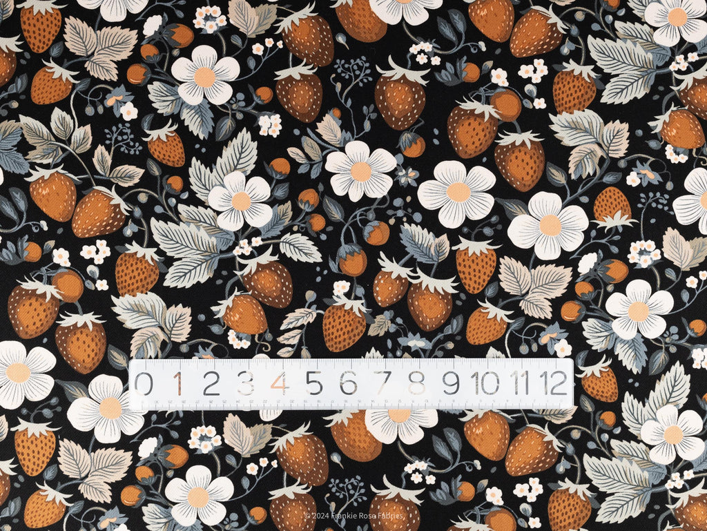 Cotton Gabardine Twill in Sepia Strawberries-Fabric-Frankie Rose Fabrics