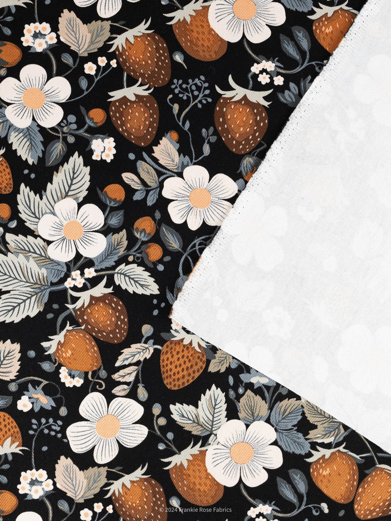 Cotton Gabardine Twill in Sepia Strawberries-Fabric-Frankie Rose Fabrics