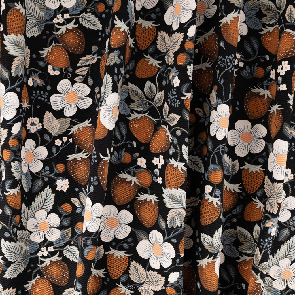 Cotton Gabardine Twill in Sepia Strawberries-Fabric-Frankie Rose Fabrics