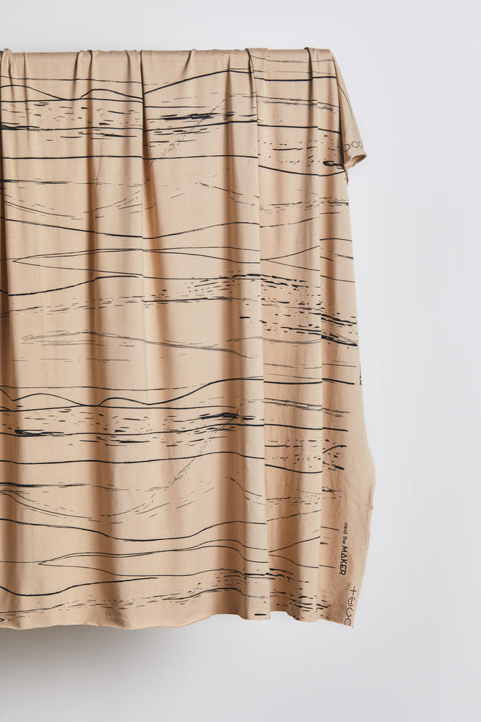 Viscose Stretch Jersey in Stray Lines in Dune-Fabric-Frankie Rose Fabrics