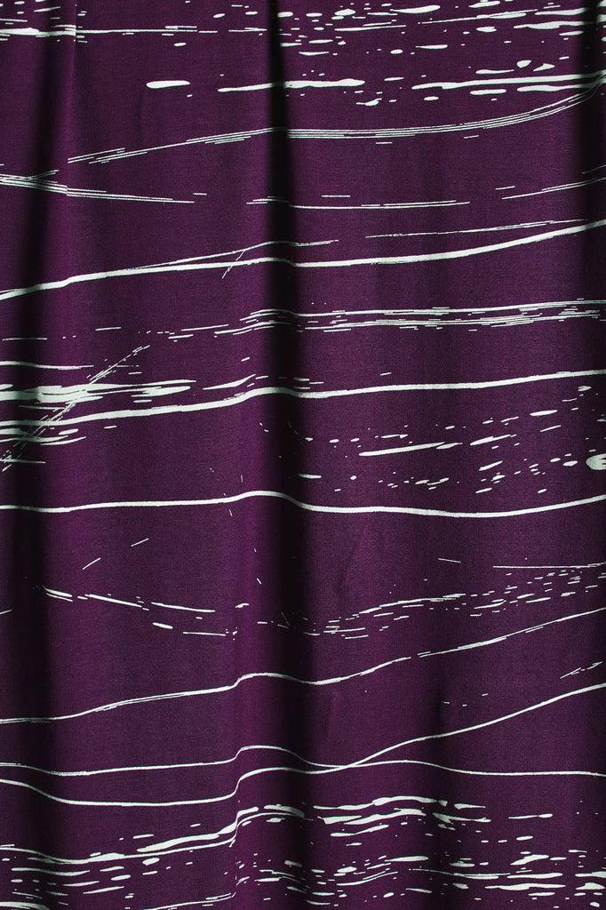 Viscose Stretch Jersey in Stray Lines Plum-Fabric-Frankie Rose Fabrics