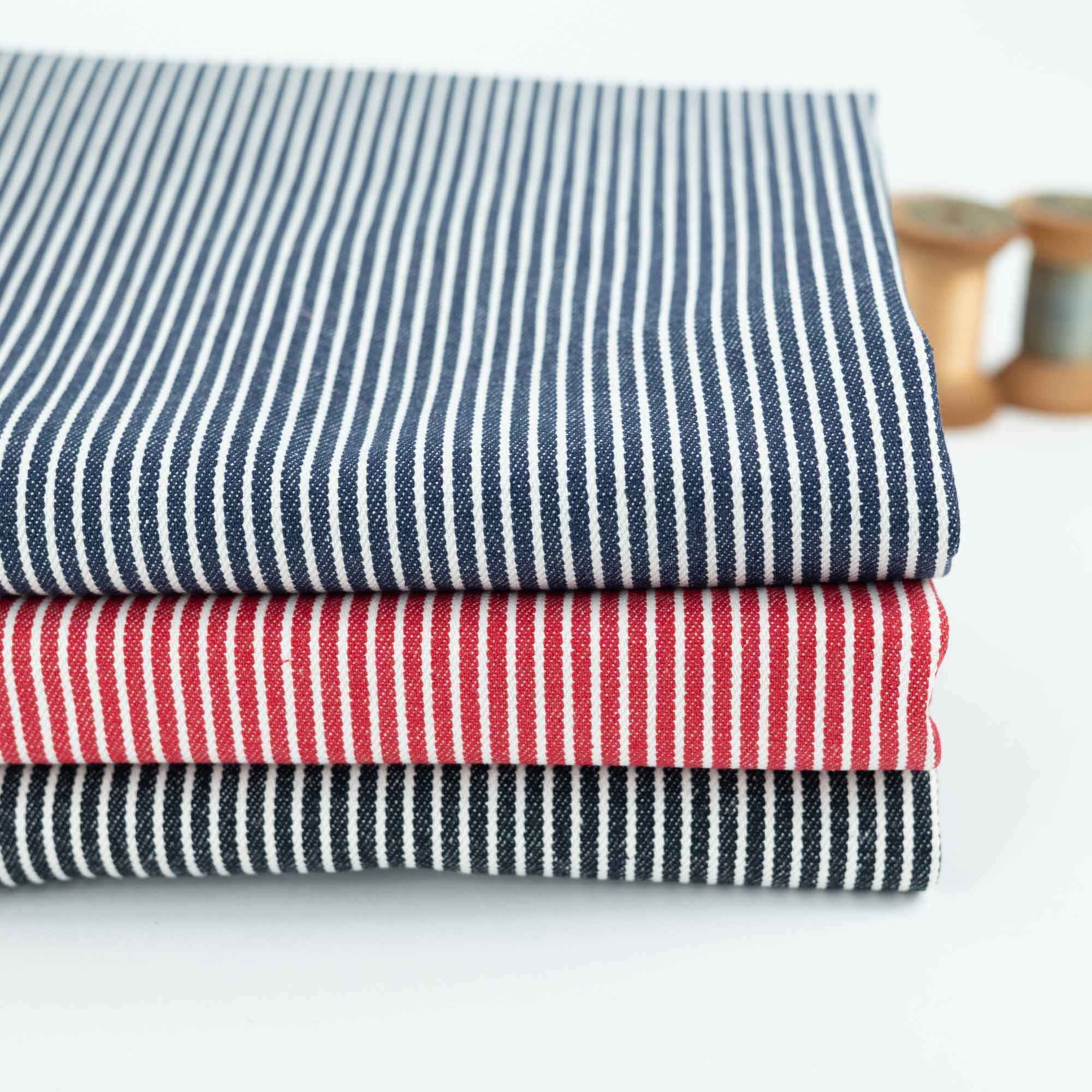 Red Railroad Striped Denim Fabric by the Yard for Jeans, Jackets