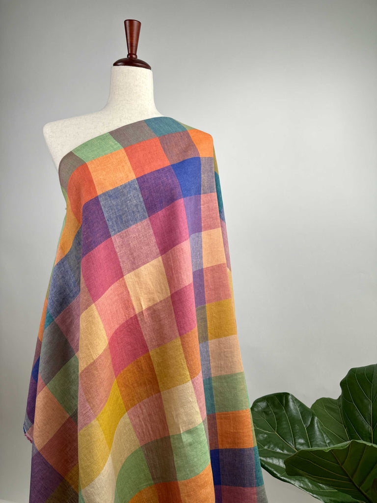 Teacup Laundered Linen Check Fabric-Fabric-Frankie Rose Fabrics