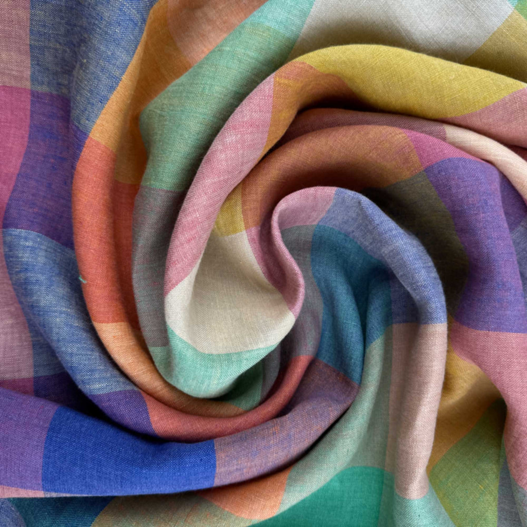 Teacup Laundered Linen Check Fabric-Fabric-Frankie Rose Fabrics