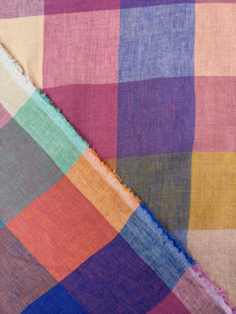 Teacup Laundered Linen Check Fabric-Fabric-Frankie Rose Fabrics