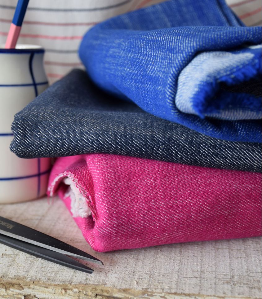 Soft Italian Midweight Denim in High Watt Pink-Fabric-Frankie Rose Fabrics