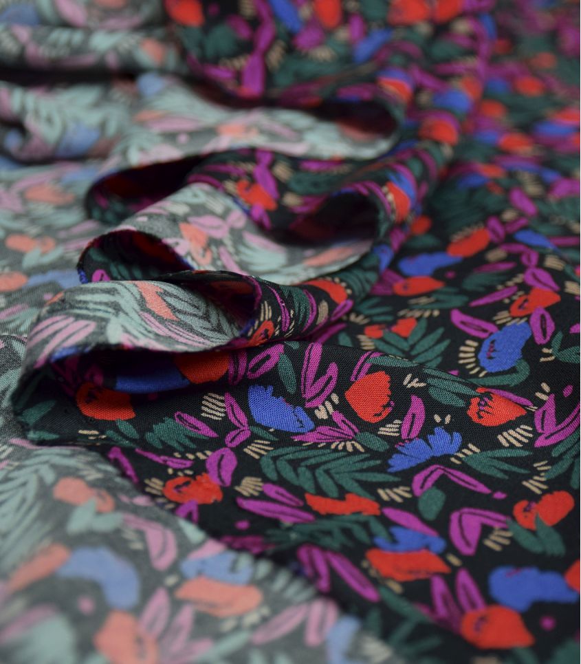 Viscose Rayon Challis from France in Pome Forêt-Fabric-Frankie Rose Fabrics