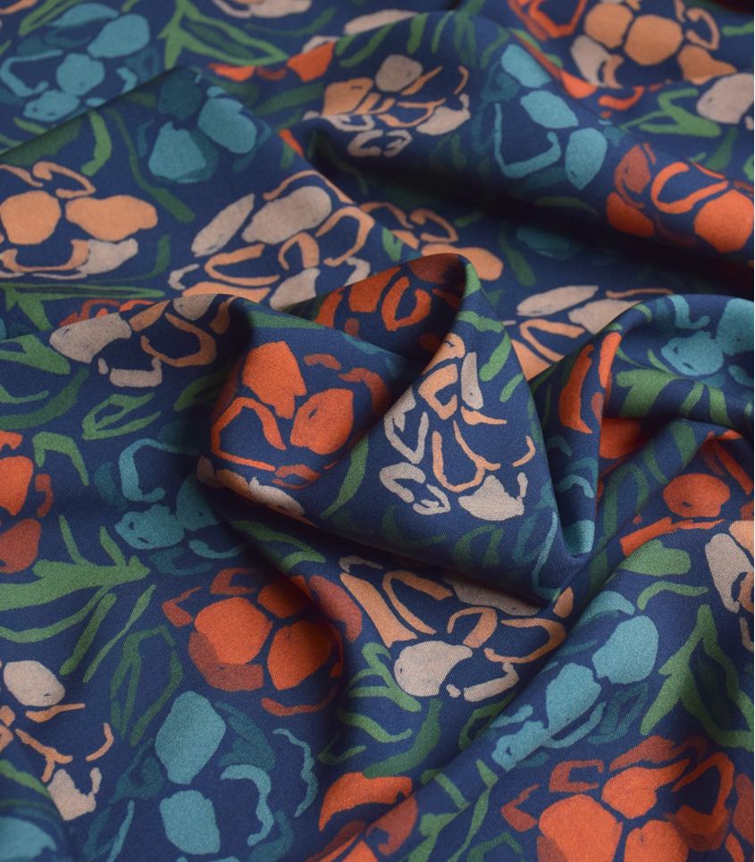 French Viscose Challis in Roseraie Midnight-Fabric-Frankie Rose Fabrics
