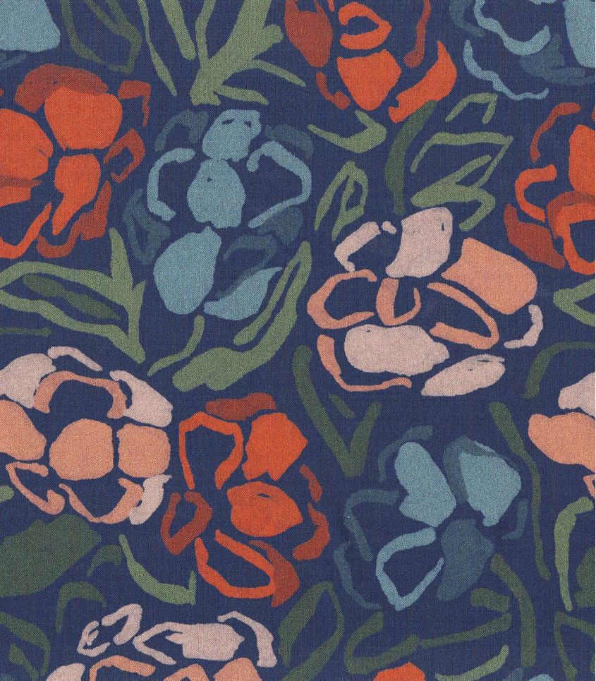 French Viscose Challis in Roseraie Midnight-Fabric-Frankie Rose Fabrics