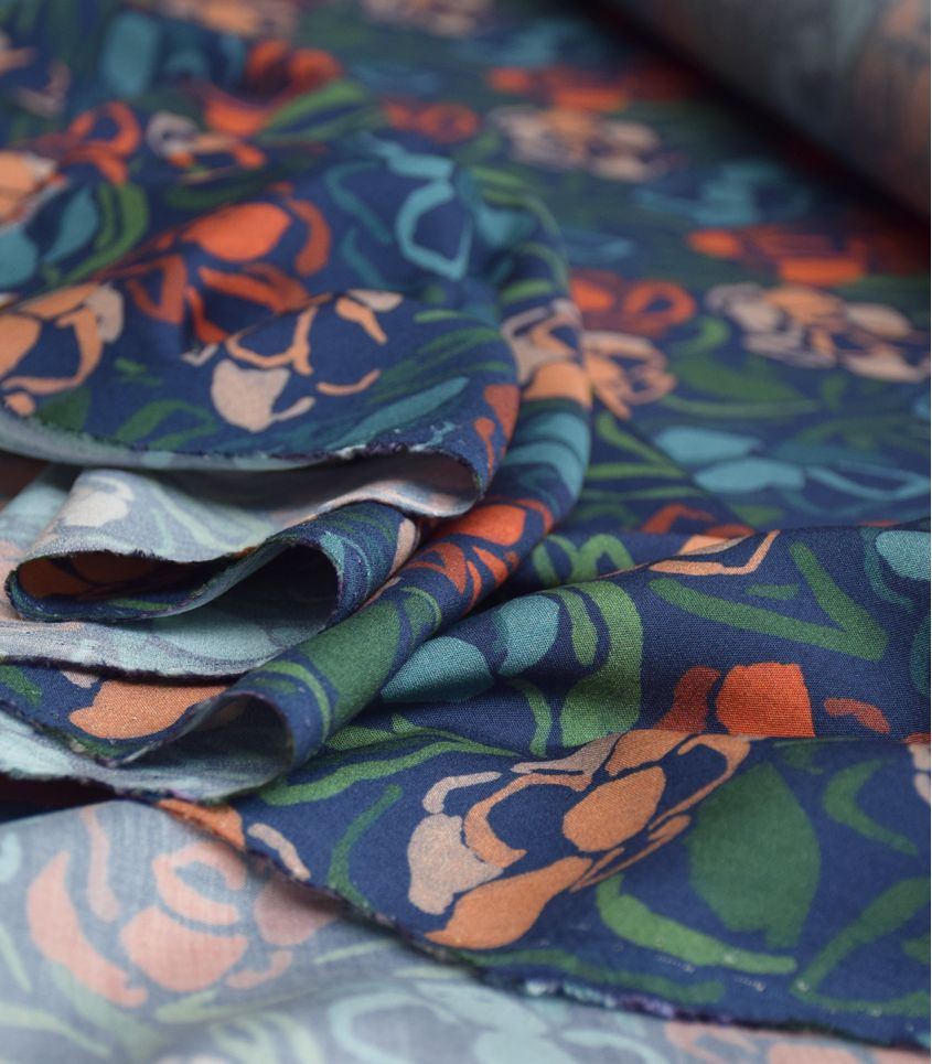 French Viscose Challis in Roseraie Midnight-Fabric-Frankie Rose Fabrics