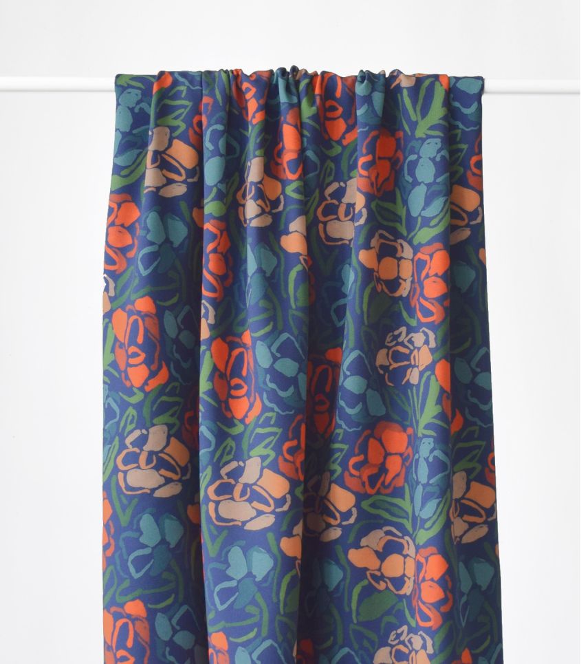 French Viscose Challis in Roseraie Midnight-Fabric-Frankie Rose Fabrics