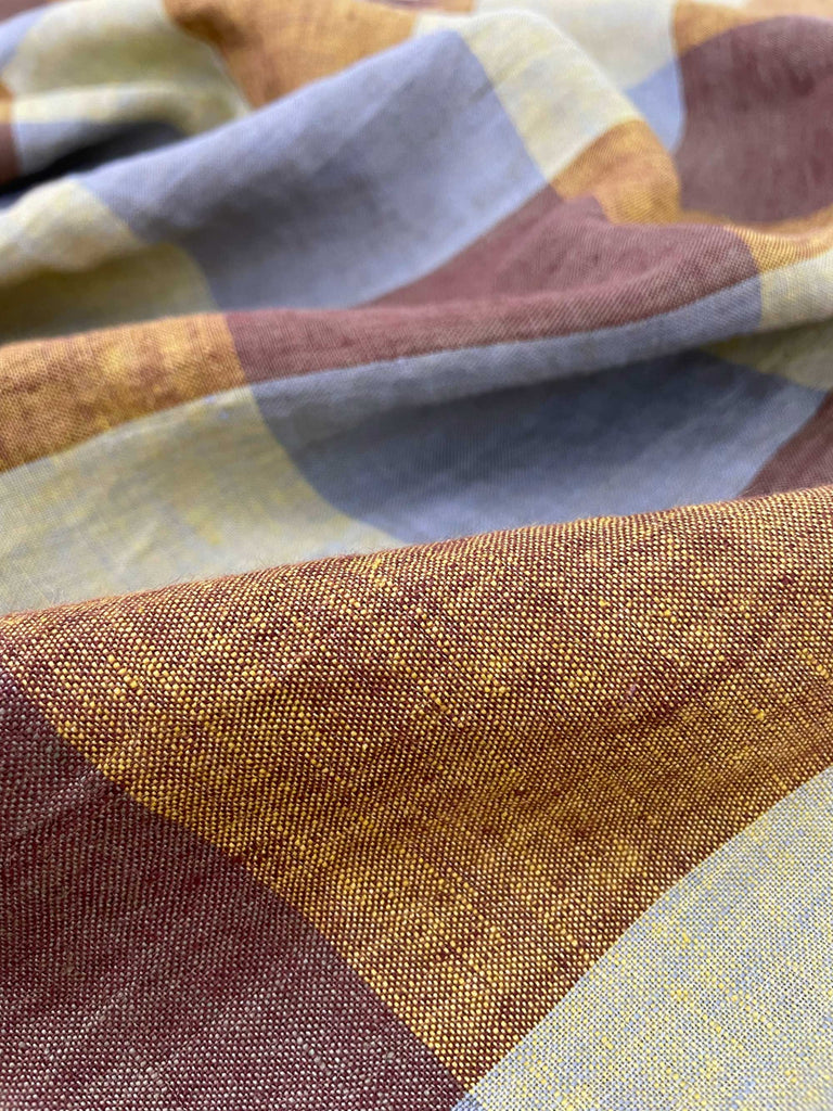 Hay Bale Blues Laundered Linen Check Fabric-Fabric-Frankie Rose Fabrics