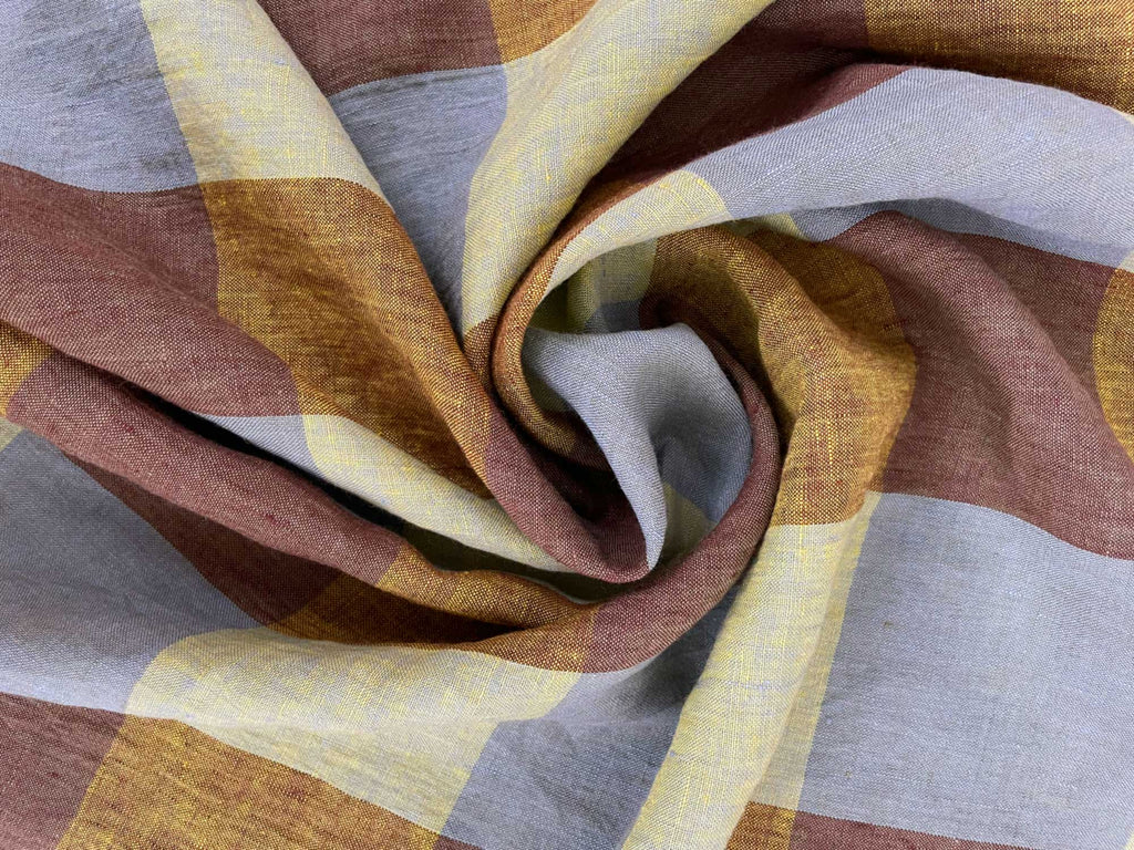 Hay Bale Blues Laundered Linen Check Fabric-Fabric-Frankie Rose Fabrics