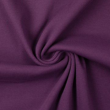 Violet rib knit fabric gathered into a swirl.
