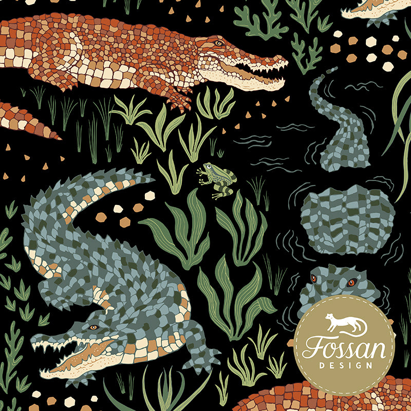 Crocodiles Organic Cotton Jersey Fabric–Frankie Rose Fabrics