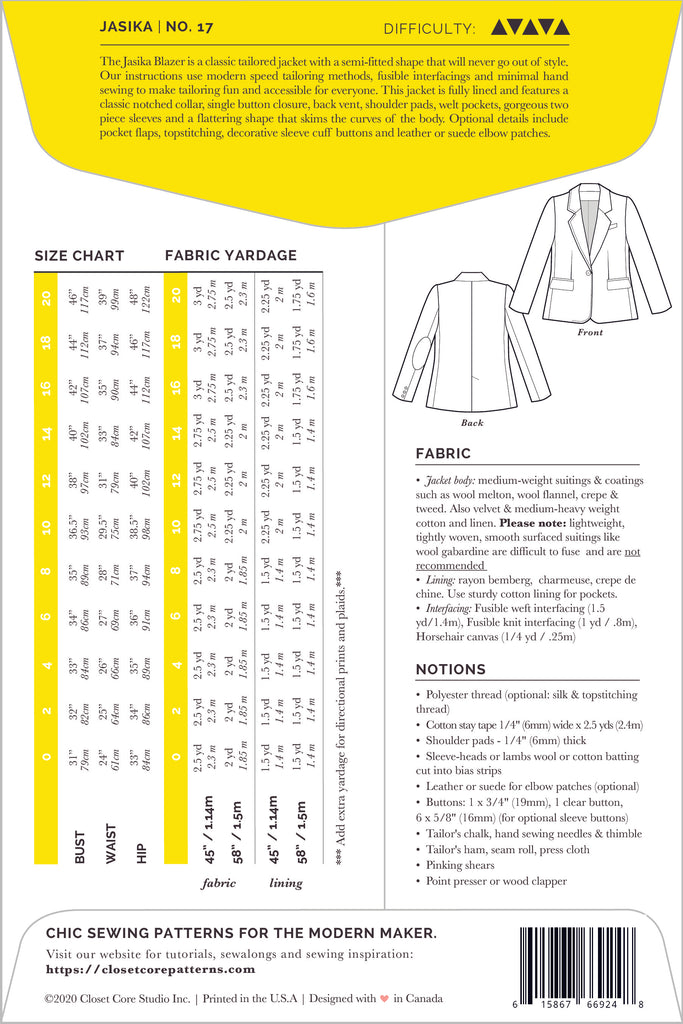 Jasika Blazer Women's Sewing Pattern | Frankie Rose Fabrics
