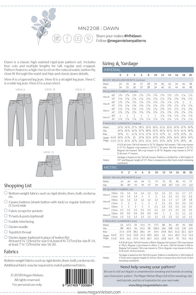 Dawn Jeans Sewing Pattern | Frankie Rose Fabrics
