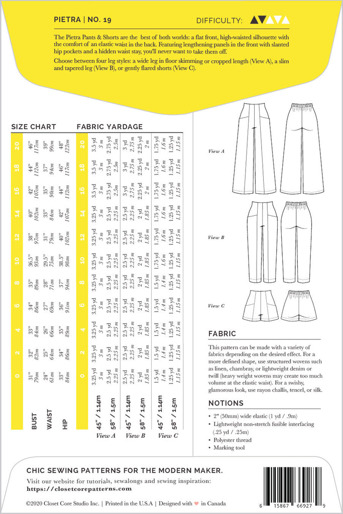 Pietra Pants Women's Sewing Pattern | Frankie Rose Fabrics