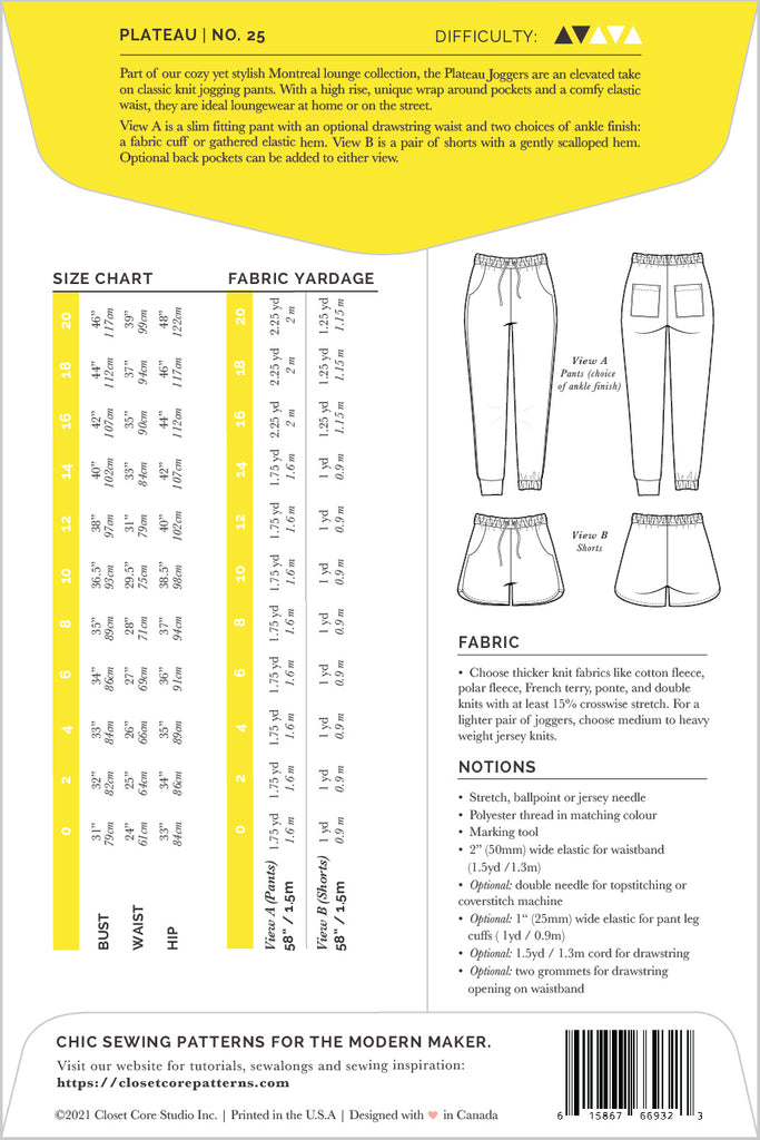 Plateau Joggers Sweatpants Pattern | Frankie Rose Fabrics