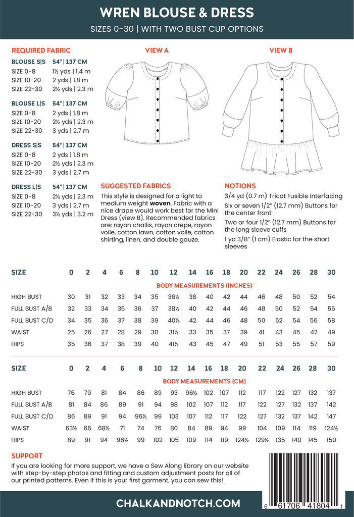 Wren Blouse & Dress Sewing Pattern | Frankie Rose Fabrics