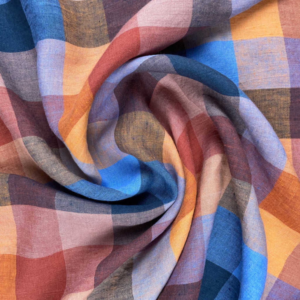 a multicolored checkered fabric is shown