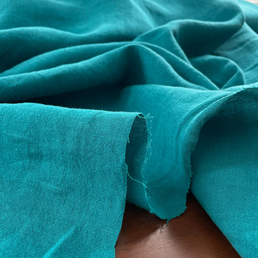 Stonewashed Linen Fabric in Caribbean | Frankie Rose Fabrics