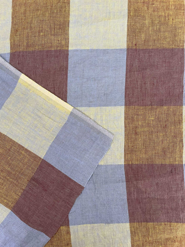 Hay Bale Blues Laundered Linen Check Fabric-Fabric-Frankie Rose Fabrics