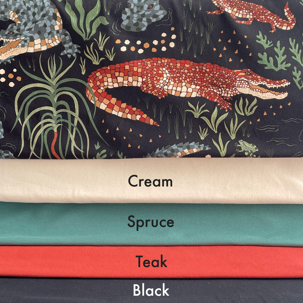 Crocodiles Organic Cotton Jersey Fabric–Frankie Rose Fabrics