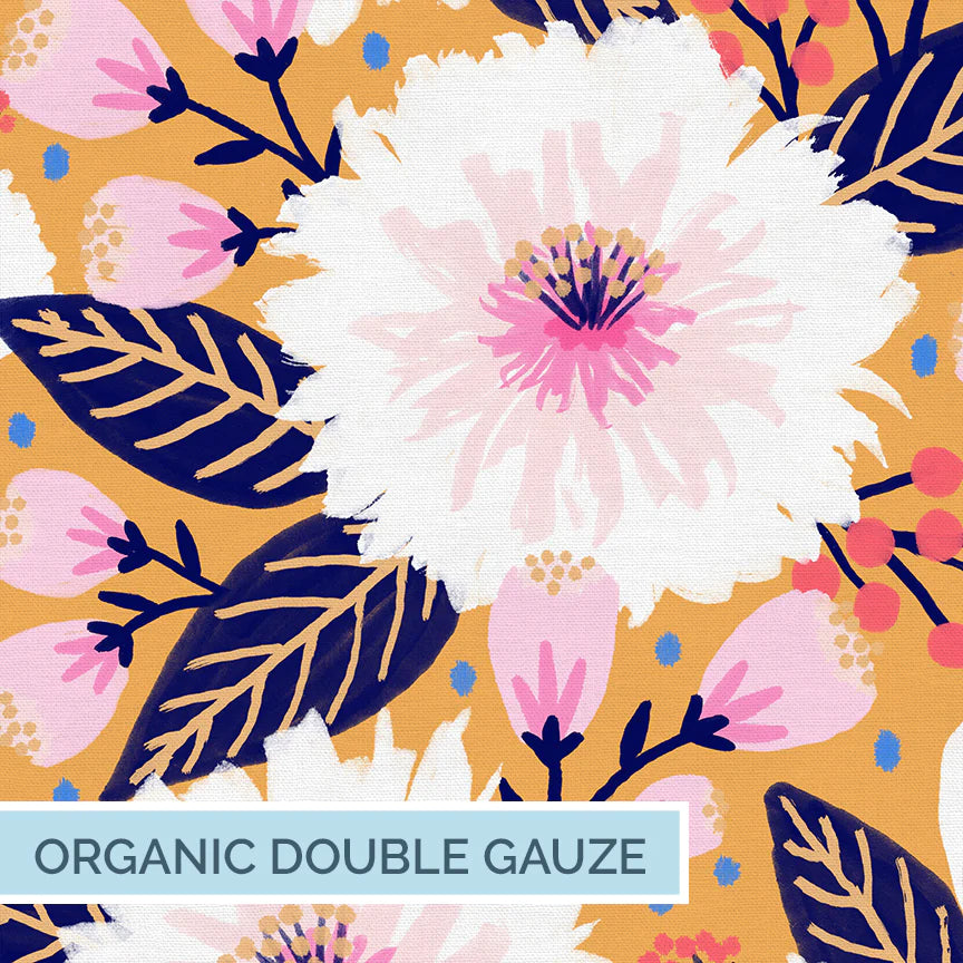 Organic Cotton Double Gauze in Dahlias–Frankie Rose Fabrics