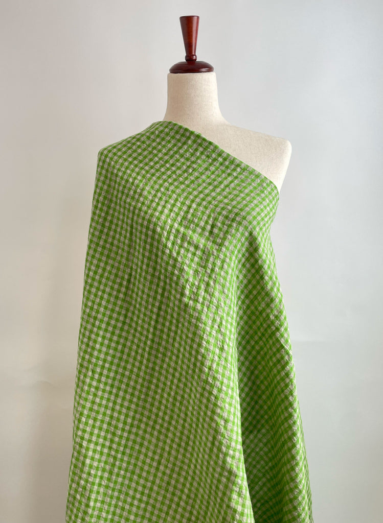 Linen Gingham Fabric in Bright Lime | Frankie Rose Fabrics