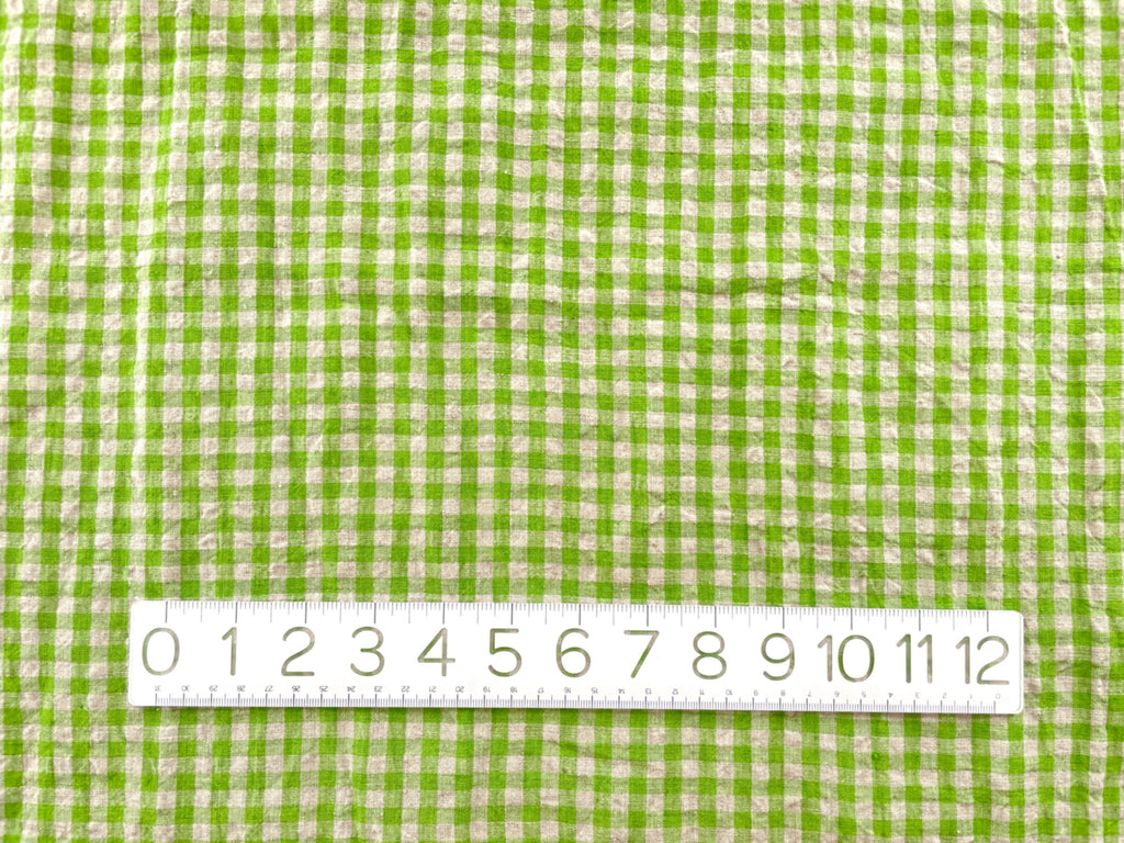 Linen Gingham Fabric in Bright Lime | Frankie Rose Fabrics