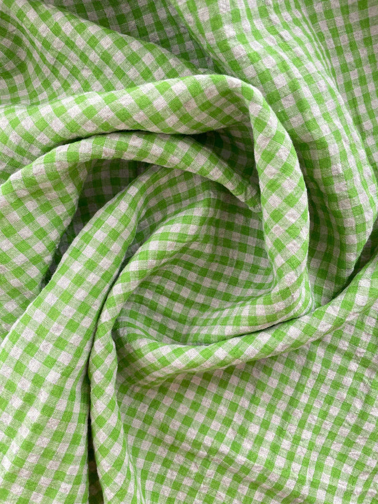 Linen Gingham Fabric in Bright Lime | Frankie Rose Fabrics