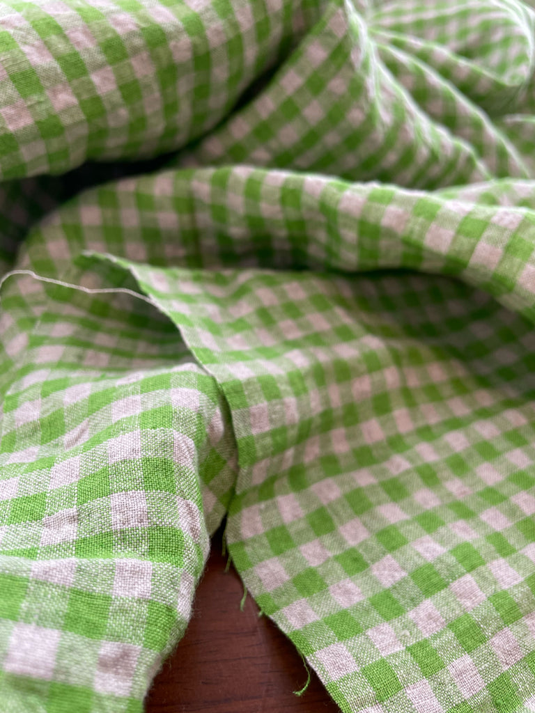 Linen Gingham Fabric in Bright Lime | Frankie Rose Fabrics