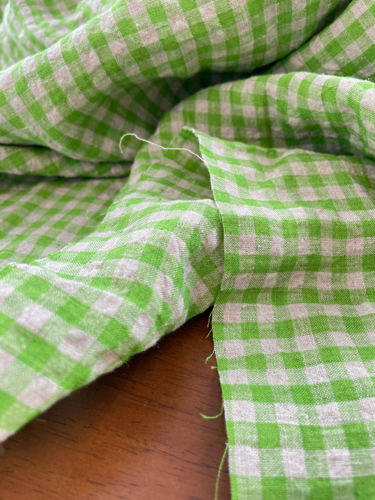 Linen Gingham Fabric in Bright Lime | Frankie Rose Fabrics