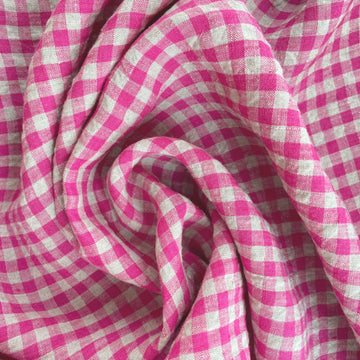 Linen Gingham Fabric in Electric Pink | Frankie Rose Fabrics